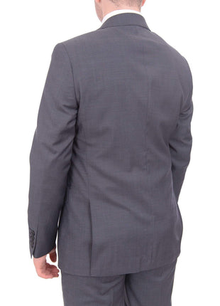 Label M TWO PIECE SUITS Mens Extra Slim Fit Heather Gray Blue Textured Two Button Wool Blend Suit