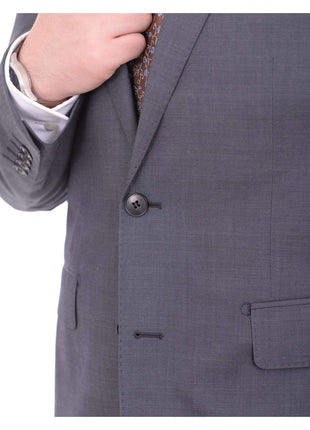 Label M TWO PIECE SUITS Mens Extra Slim Fit Heather Gray Blue Textured Two Button Wool Blend Suit