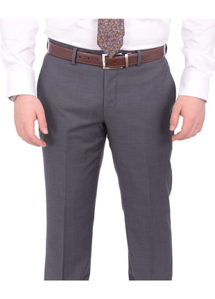 Label M TWO PIECE SUITS Mens Extra Slim Fit Heather Gray Blue Textured Two Button Wool Blend Suit