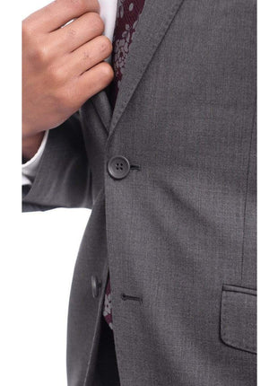 Label M TWO PIECE SUITS Mens Extra Slim Fit Heather Medium Gray Two Button Wool Suit