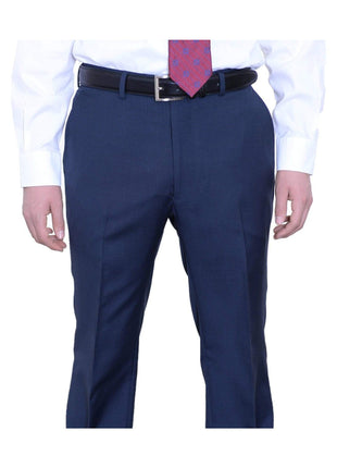 Label M TWO PIECE SUITS Mens Extra Slim Fit Solid Heather Blue Two Button Wool Suit