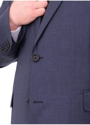 Label M TWO PIECE SUITS Mens Portly Fit Heather Blue Two Button Wool Blend Suit