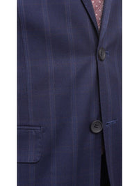 Thumbnail for Label M TWO PIECE SUITS Mens Slim Fit Navy Blue With Blue & Maroon Windowpane Two Button Wool Suit