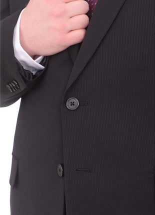 Lazetti Couture Sale Suits Lazetti Couture Portly Fit Black Tonal Striped Two Button Wool Suit