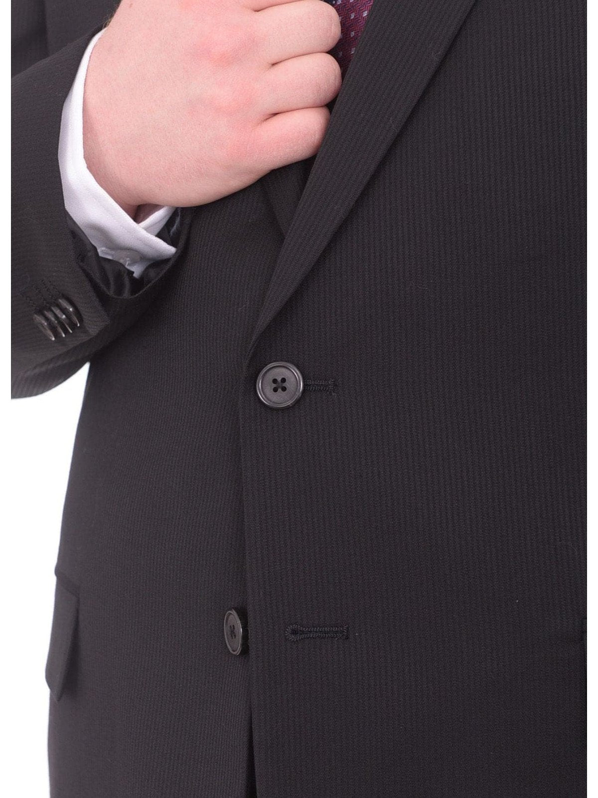 Lazetti Couture Sale Suits Lazetti Couture Portly Fit Black Tonal Striped Two Button Wool Suit