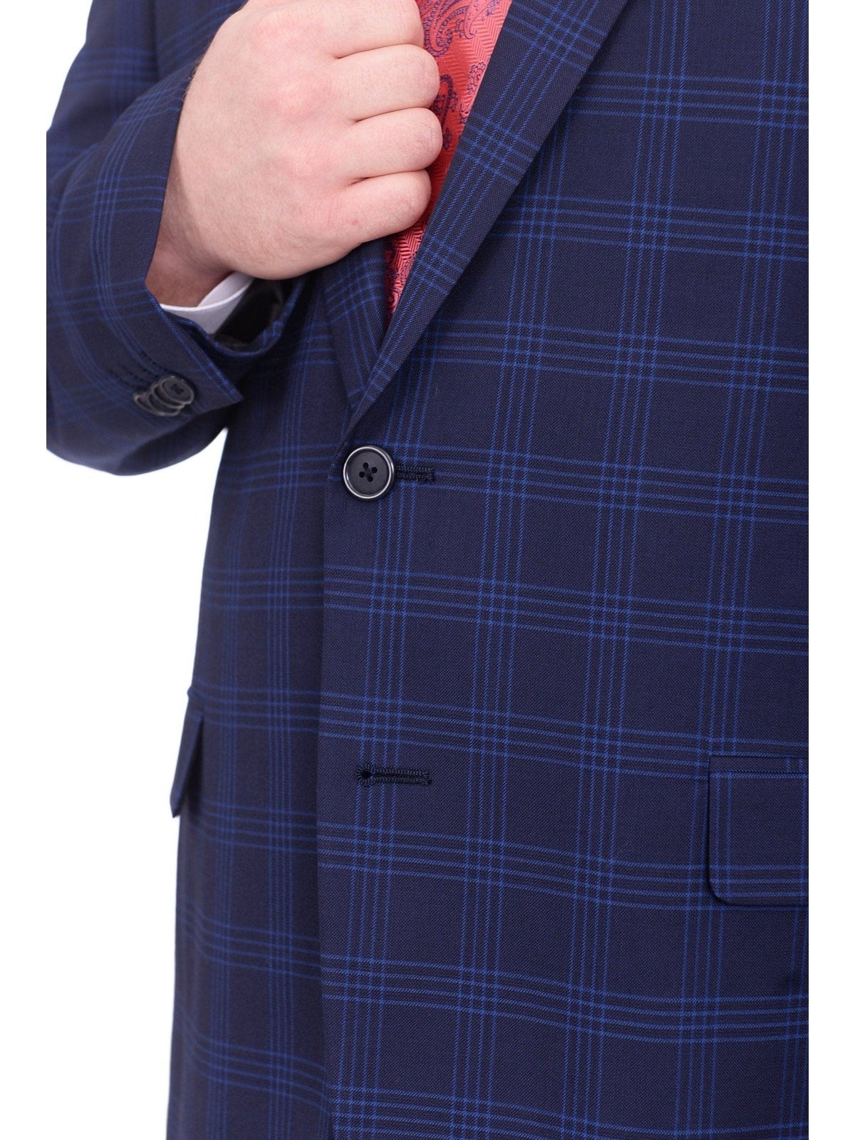 Lazetti Couture Sale Suits Lazetti Couture Portly Fit Blue Plaid Two Button Wool Suit