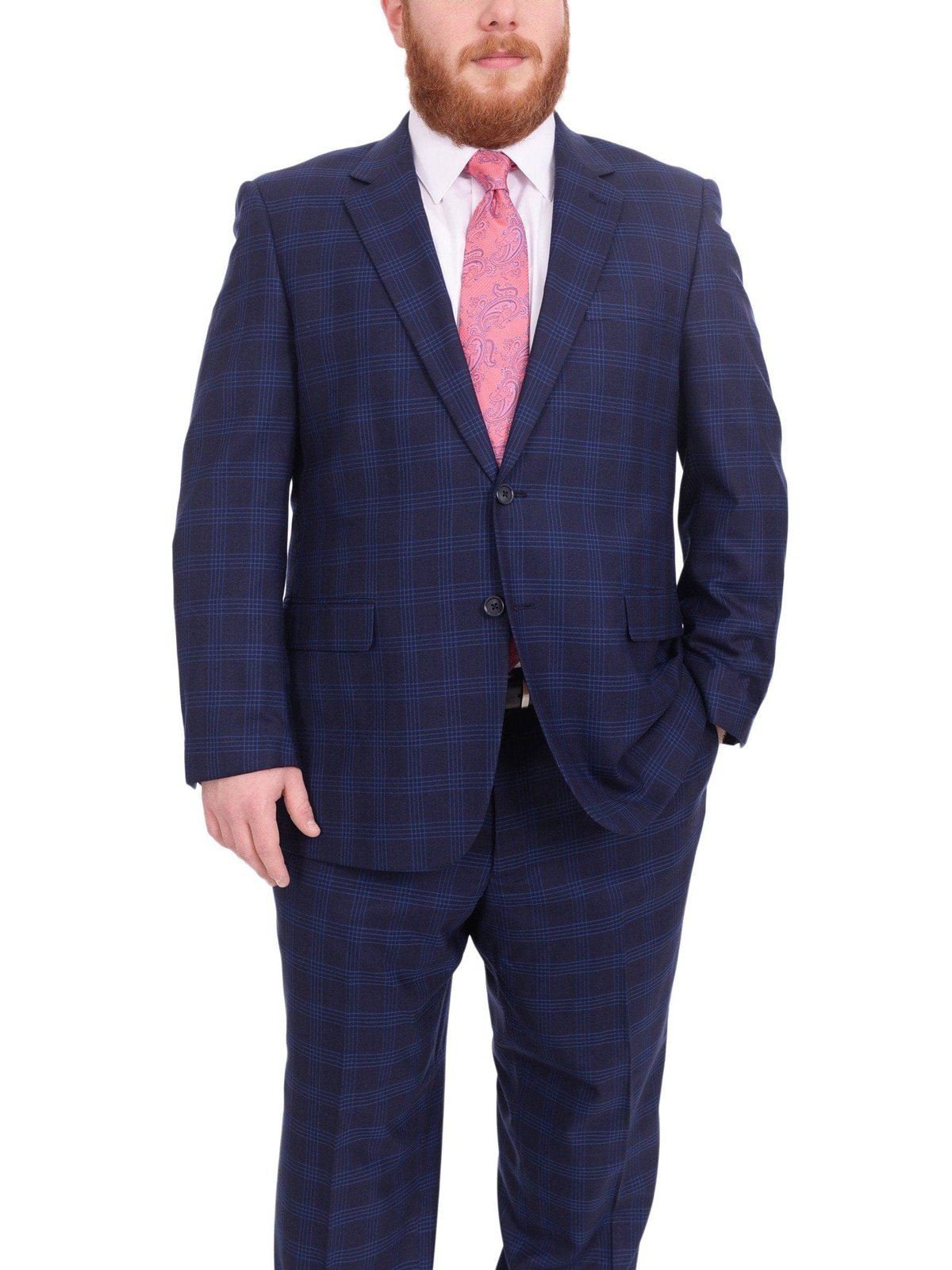 Lazetti Couture Sale Suits Lazetti Couture Portly Fit Blue Plaid Two Button Wool Suit