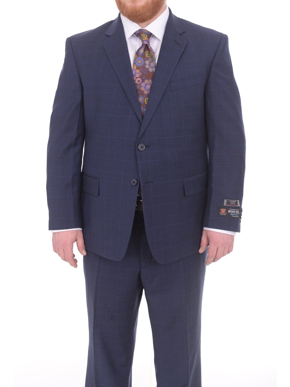 Lazetti Couture Sale Suits Lazetti Couture Portly Fit Blue Plaid With Overcheck Two Button Wool Suit