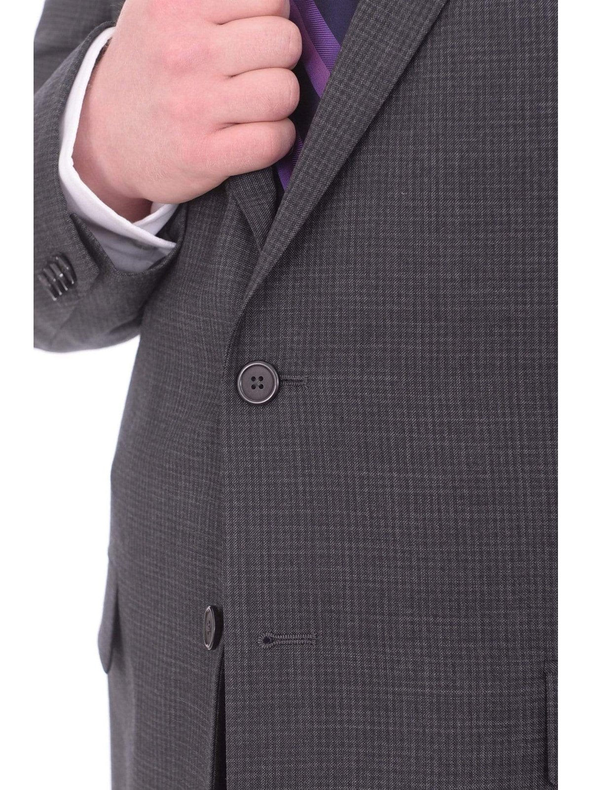 Lazetti Couture Sale Suits Lazetti Couture Portly Fit Charcoal Gray Check Two Button Wool Suit