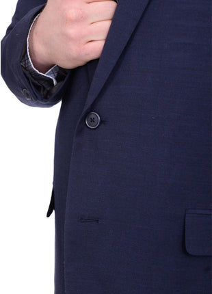 Lazetti Couture Sale Suits Lazetti Couture Portly Fit Navy Blue Textured Two Button Wool Suit