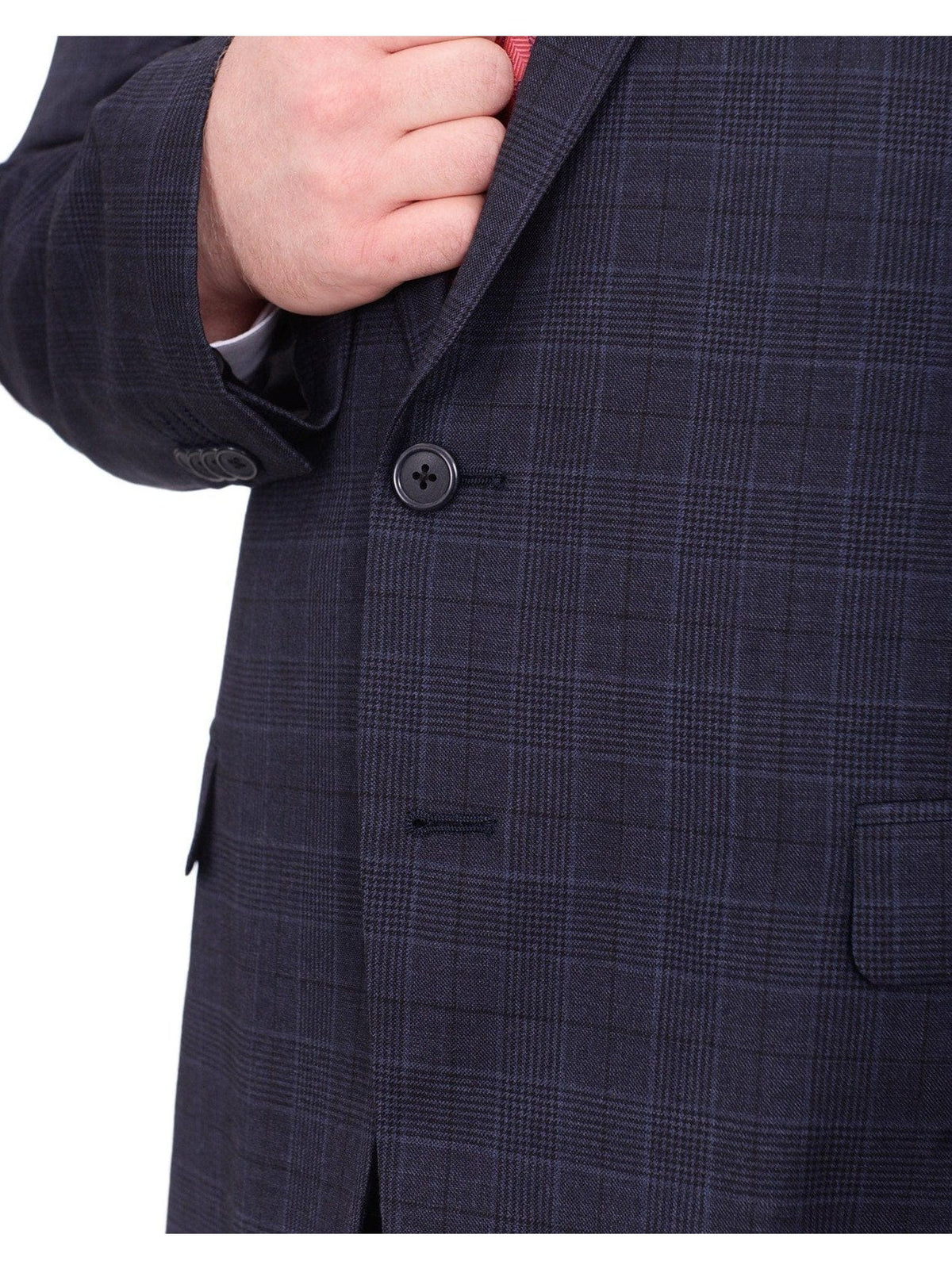 Lazetti Couture Sale Suits Lazetti Couture Portly Fit Slate Blue Glen Plaid Two Button Wool Suit