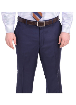 Lazetti Couture TWO PIECE SUITS Lazetti Couture Men's Portly Fit Solid Navy Blue Two Button 100% Wool Suit