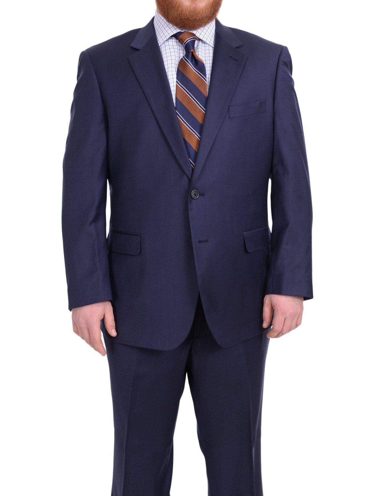 Lazetti Couture TWO PIECE SUITS Lazetti Couture Men's Portly Fit Solid Navy Blue Two Button 100% Wool Suit