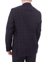 Thumbnail for London Fog 40L 34W Mens Slim Fit Navy Blue Plaid Two Button Wool Blend Designer Suit