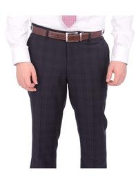 Thumbnail for London Fog 40L 34W Mens Slim Fit Navy Blue Plaid Two Button Wool Blend Designer Suit