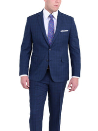 Thumbnail for London Fog TWO PIECE SUITS 36S Mens Extra Slim Fit Blue Windowpane Two Button Wool Blend Suit