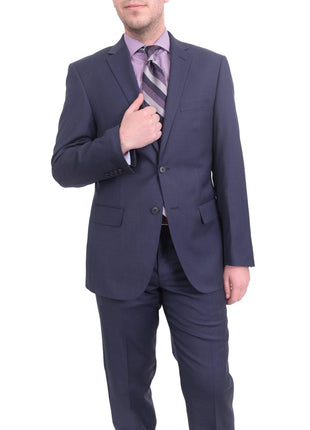 London Fog TWO PIECE SUITS 38R Mens Extra Slim Fit Blue Textured Two Button Wool Suit