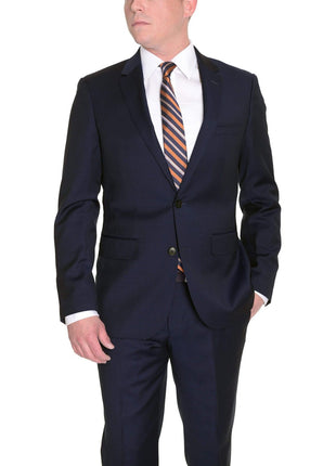 London Fog TWO PIECE SUITS 38S Mens Extra Slim Fit Solid Navy Blue Two Button Wool Suit