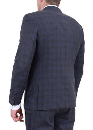 London Fog TWO PIECE SUITS Extra Slim Fit Charcoal Gray Plaid Two Button Wool Blend Suit