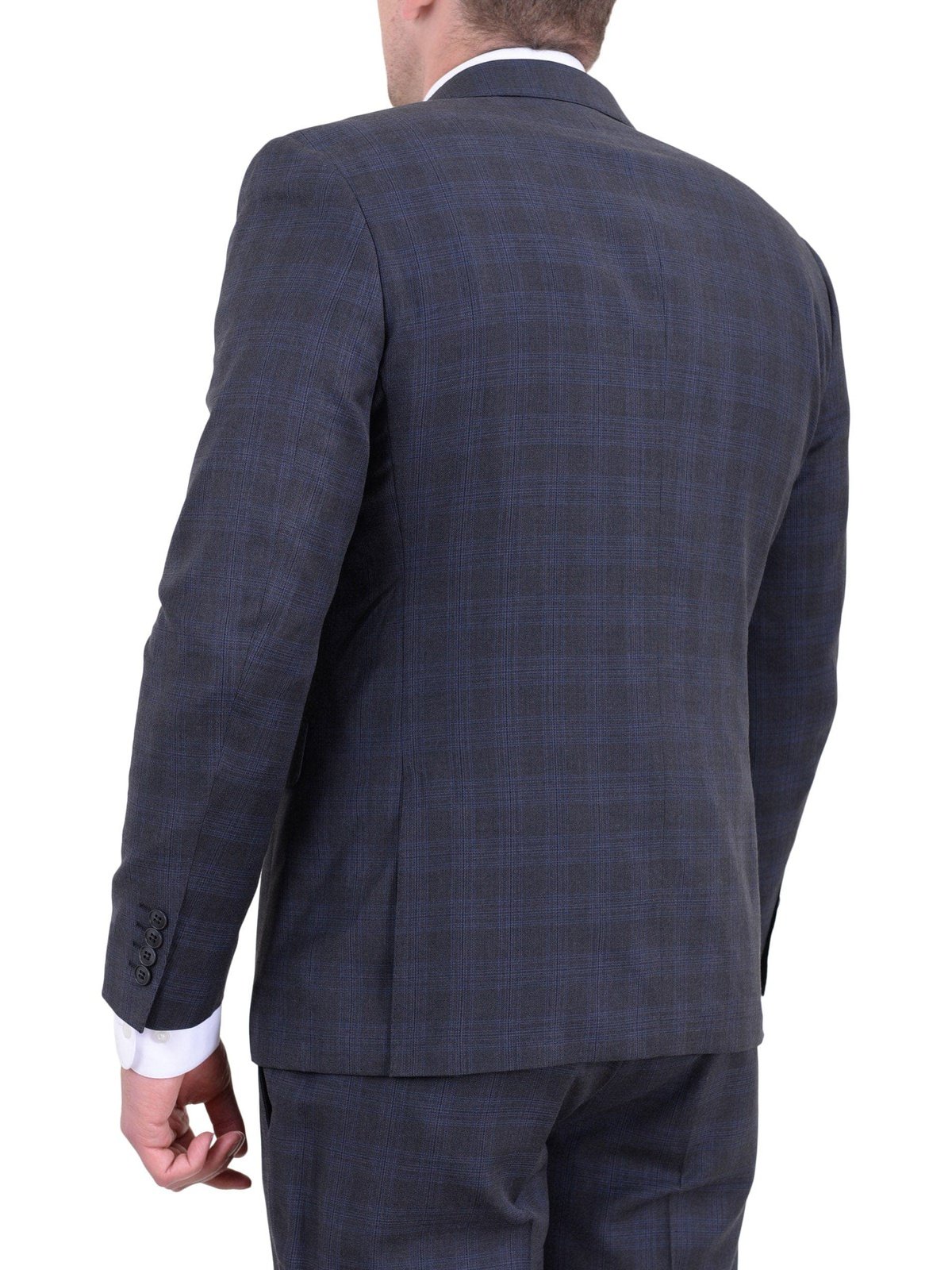 London Fog TWO PIECE SUITS Extra Slim Fit Charcoal Gray Plaid Two Button Wool Blend Suit