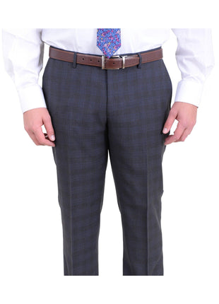 London Fog TWO PIECE SUITS Extra Slim Fit Charcoal Gray Plaid Two Button Wool Blend Suit