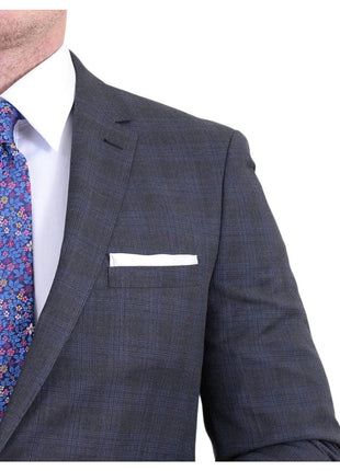 London Fog TWO PIECE SUITS Extra Slim Fit Charcoal Gray Plaid Two Button Wool Blend Suit