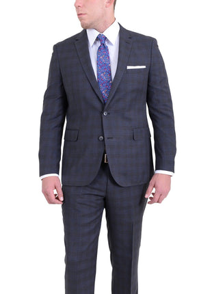 London Fog TWO PIECE SUITS Extra Slim Fit Charcoal Gray Plaid Two Button Wool Blend Suit