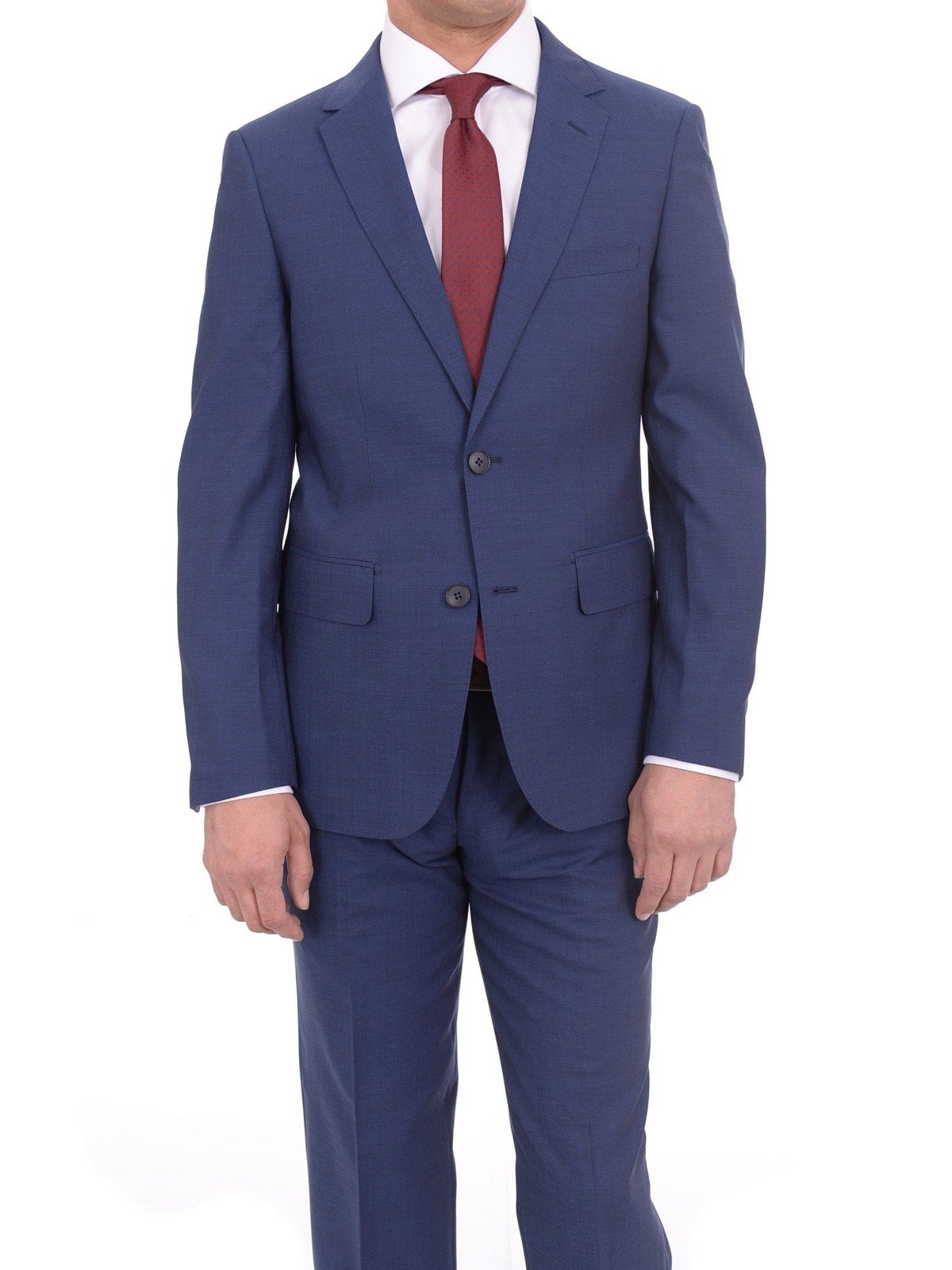 London Fog TWO PIECE SUITS Extra Slim Fit Mens Blue Textured Two Button Wool Suit With Pick Stitching