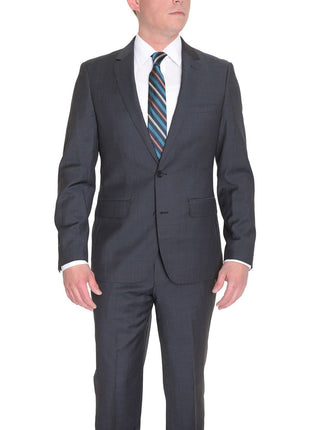 London Fog TWO PIECE SUITS Extra Slim Fit Solid Charcoal Gray Two Button Wool Suit