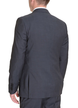London Fog TWO PIECE SUITS Extra Slim Fit Solid Charcoal Gray Two Button Wool Suit