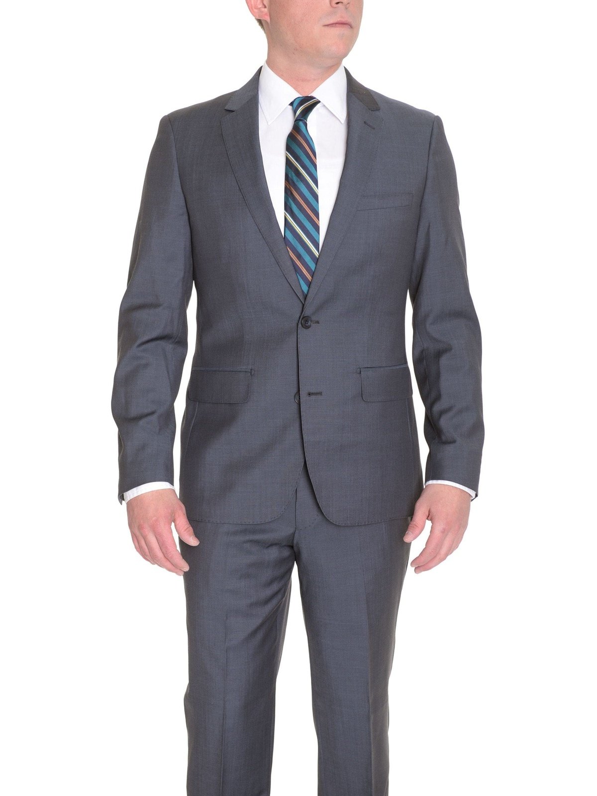 London Fog TWO PIECE SUITS Extra Slim Fit Solid Charcoal Heather Gray Two Button Wool Suit