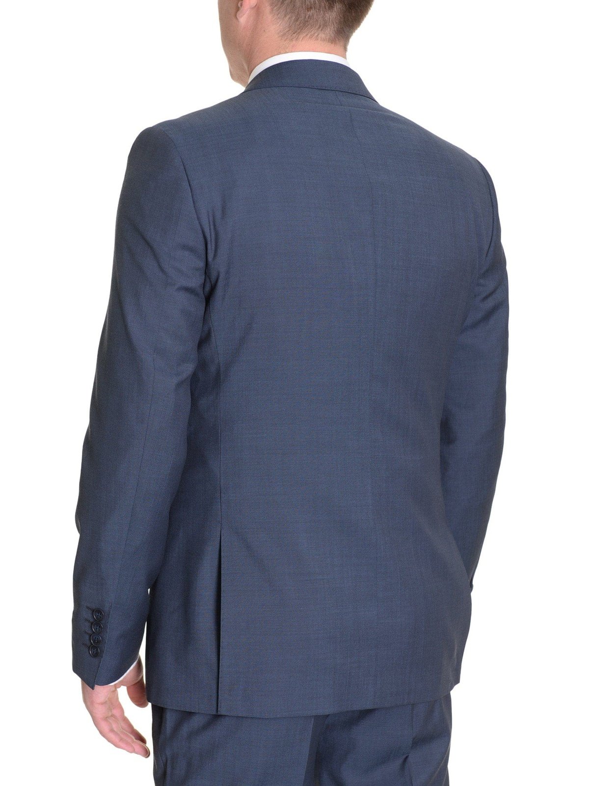 London Fog TWO PIECE SUITS Extra Slim Fit Solid Heather Blue Two Button Wool Suit