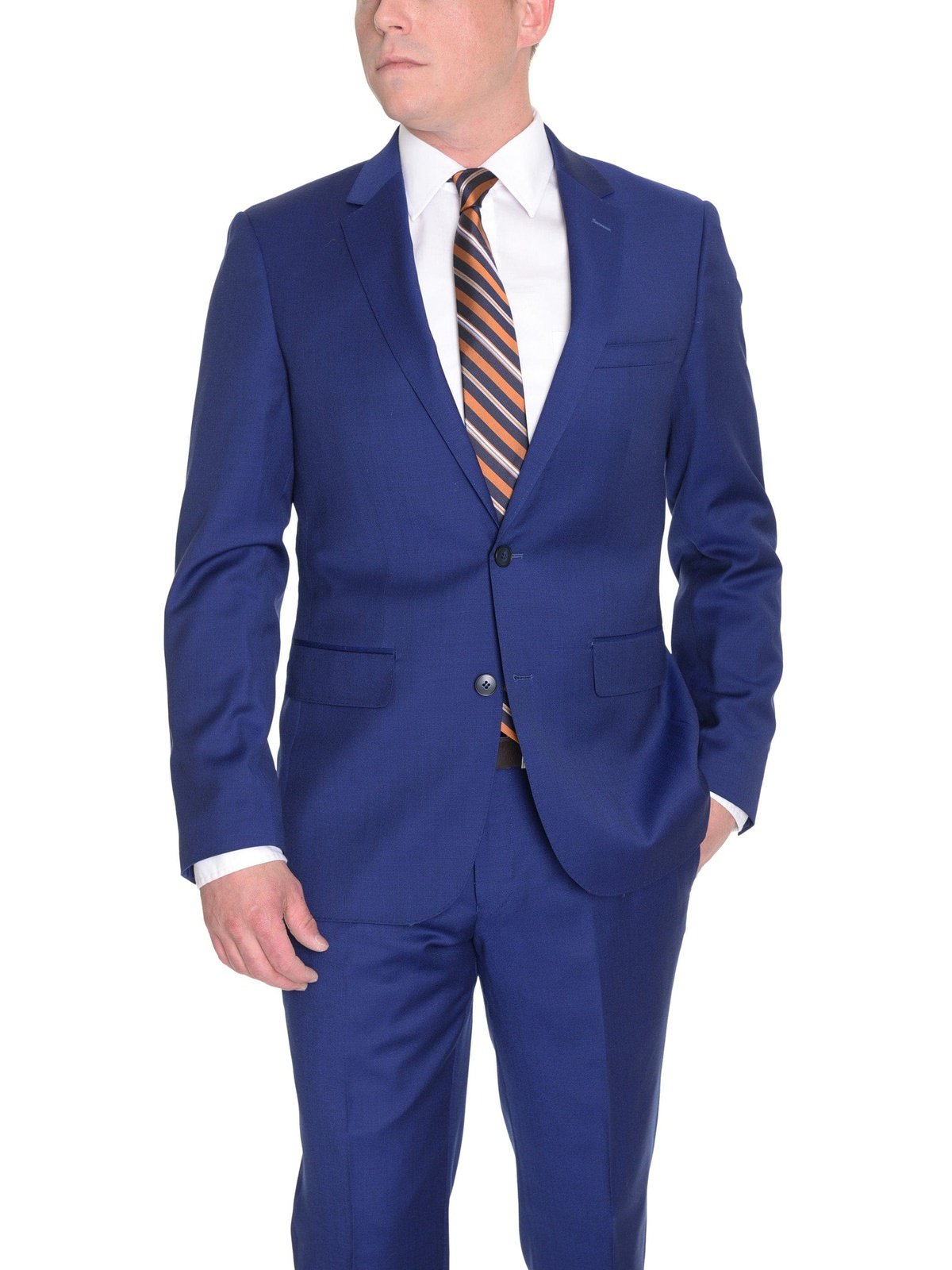 London Fog TWO PIECE SUITS Extra Slim Fit Solid Royal Blue Two Button Wool Suit