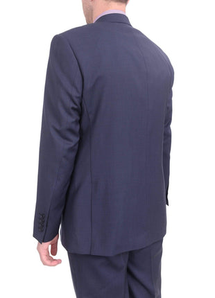 London Fog TWO PIECE SUITS Mens Extra Slim Fit Blue Textured Two Button Wool Suit