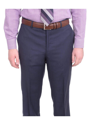 London Fog TWO PIECE SUITS Mens Extra Slim Fit Blue Textured Two Button Wool Suit
