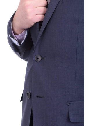 London Fog TWO PIECE SUITS Mens Extra Slim Fit Blue Textured Two Button Wool Suit