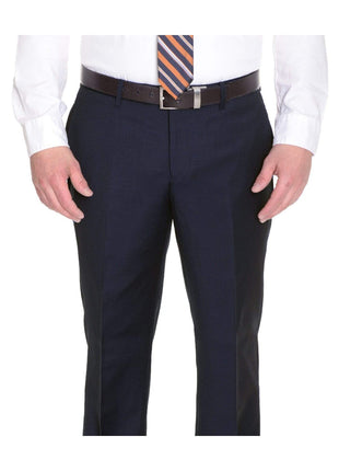London Fog TWO PIECE SUITS Mens Extra Slim Fit Solid Navy Blue Two Button Wool Suit