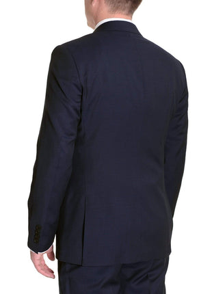 London Fog TWO PIECE SUITS Mens Extra Slim Fit Solid Navy Blue Two Button Wool Suit