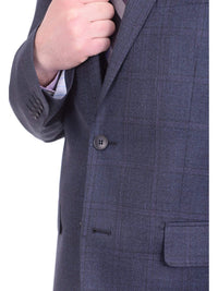 Thumbnail for London Fog TWO PIECE SUITS Mens Slim Fit Blue With Purple Windowpane Two Button Wool Suit