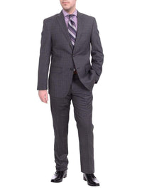 Thumbnail for London Fog TWO PIECE SUITS Mens Slim Fit Charcoal Gray Plaid Two Button Wool Suit