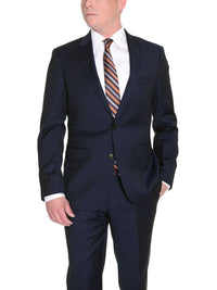 Thumbnail for London Fog TWO PIECE SUITS Mens Slim Fit Solid Navy Blue Two Button Wool Suit