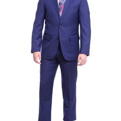 London Fog TWO PIECE SUITS Private Label Slim Fit Solid Royal Blue Two Button Wool Suit With Pick Stitching