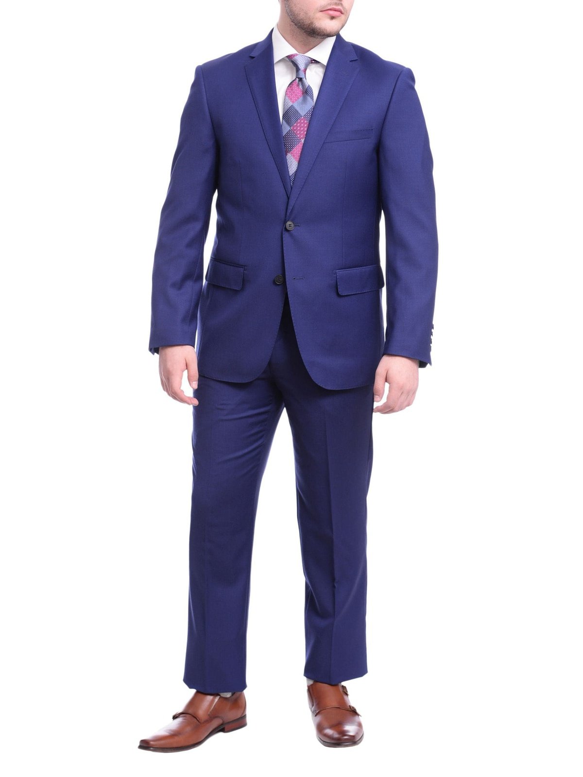London Fog TWO PIECE SUITS Private Label Slim Fit Solid Royal Blue Two Button Wool Suit With Pick Stitching