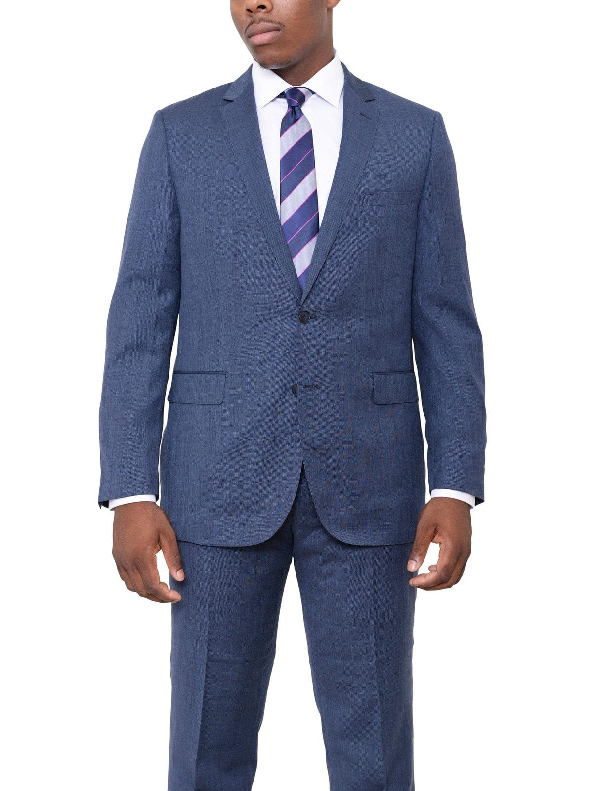 London Fog TWO PIECE SUITS Slim Fit Blue Nailhead Two Button Wool Suit