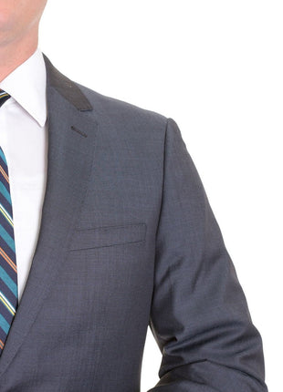 London Fog TWO PIECE SUITS Slim Fit Solid Heather Blue Two Button Wool Suit