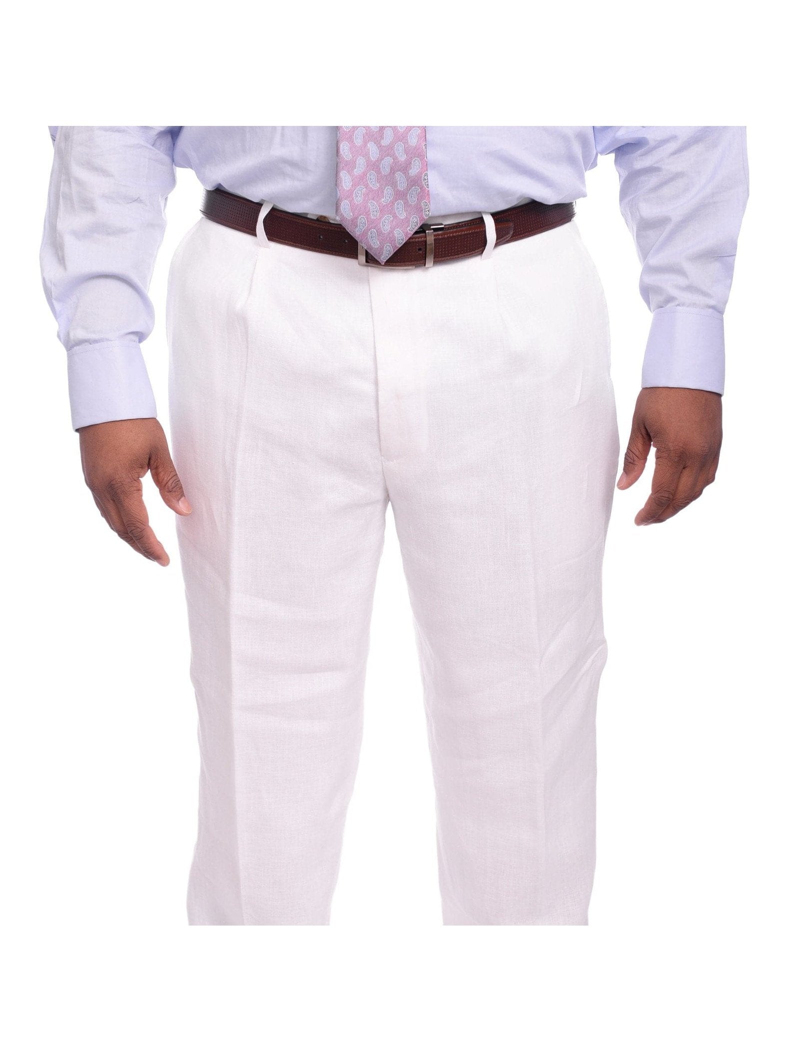 Men's White Single Pleat Pants