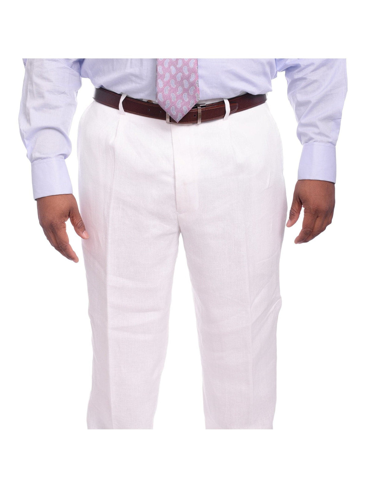 Apollo King Classic Fit Solid White Single Pleated Linen Dress Pants - The Suit Depot