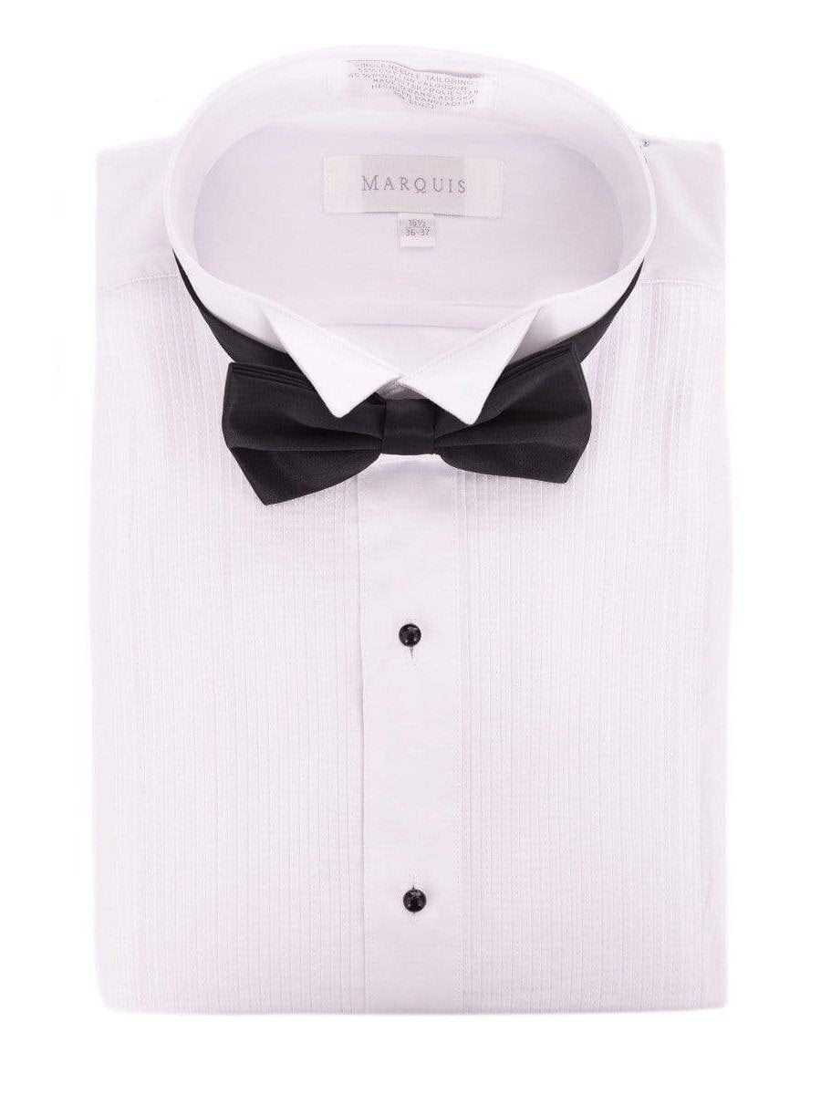 Marquis 15 1/2 32/33 Marquis Classic Fit Solid White Wingtip Collar Cotton Blend Pleated Tuxedo Shirt