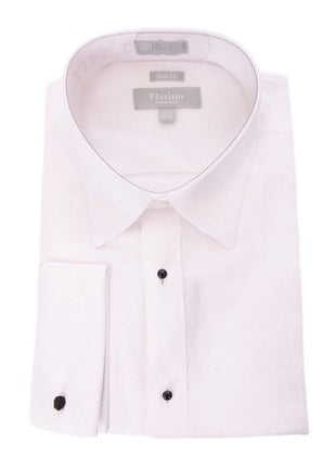 Marquis 15 1/2 32/33 Marquis Slim Fit White Textured Spread Collar French Cuff Cotton Tuxedo Shirt