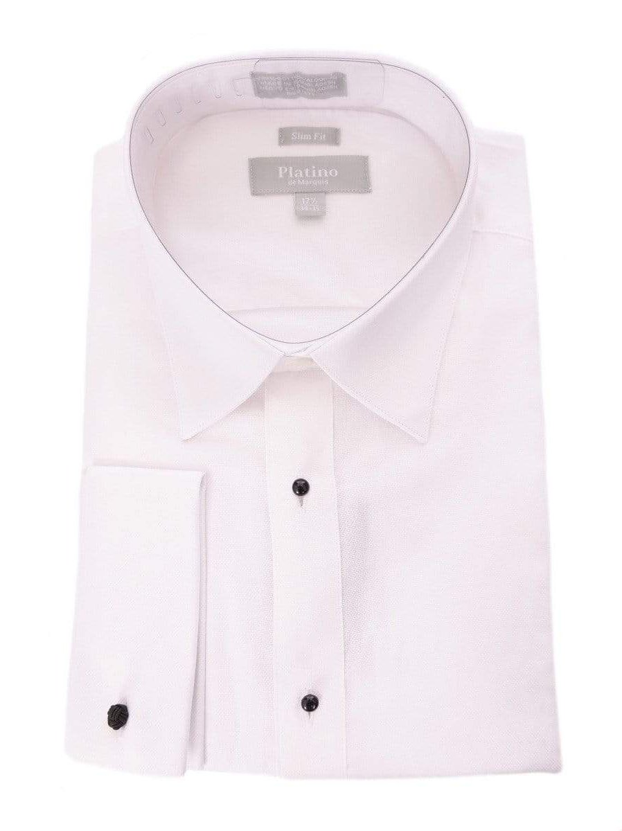 Marquis 15 1/2 32/33 Marquis Slim Fit White Textured Spread Collar French Cuff Cotton Tuxedo Shirt